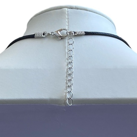 Handmade Green Heart Fluid Art Necklace with Rhinestone Border on Black Cord - Picture 9 of 15